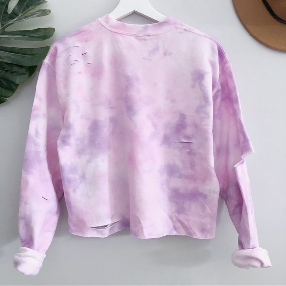 NEW Nirvana Pink purple Tie dyed crop sweatshirt Spring Shirt - Picture 3 of 3